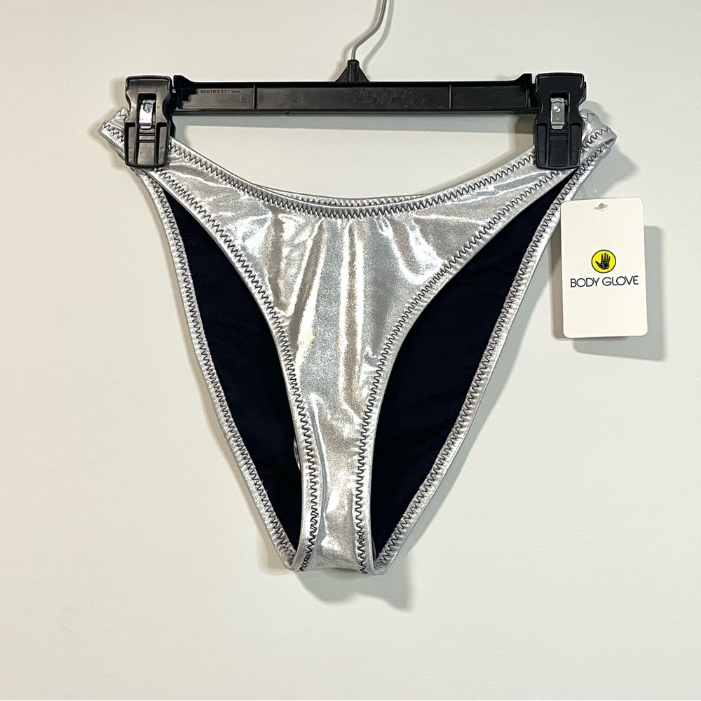 Body Glove Silver and Black Metallic High-Cut Bikini Bottom